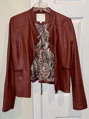 Anthropologie Women's Vegan Leather Moto Jacket - Rust